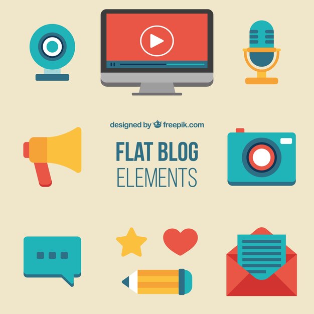 Colección de elementos de blog en diseño plano 