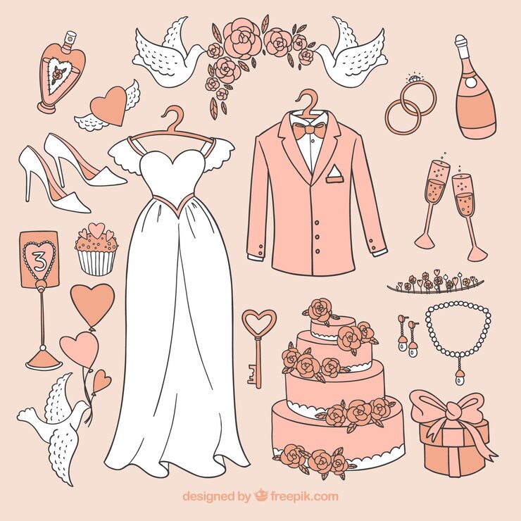 Vector gratuito colección de elementos de boda dibujados a mano