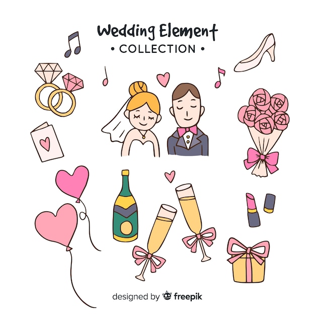 Vector gratuito colección de elementos de boda dibujados a mano