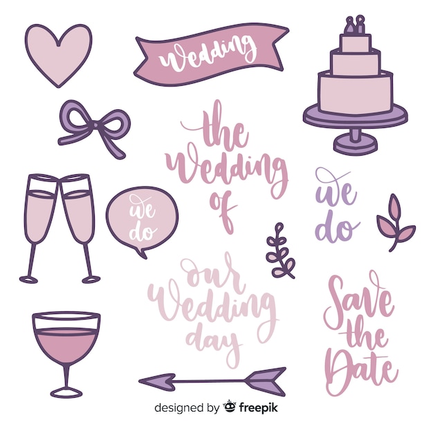 Vector gratuito colección de elementos de boda dibujados a mano