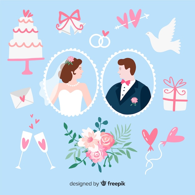 Vector gratuito colección de elementos de boda dibujados a mano