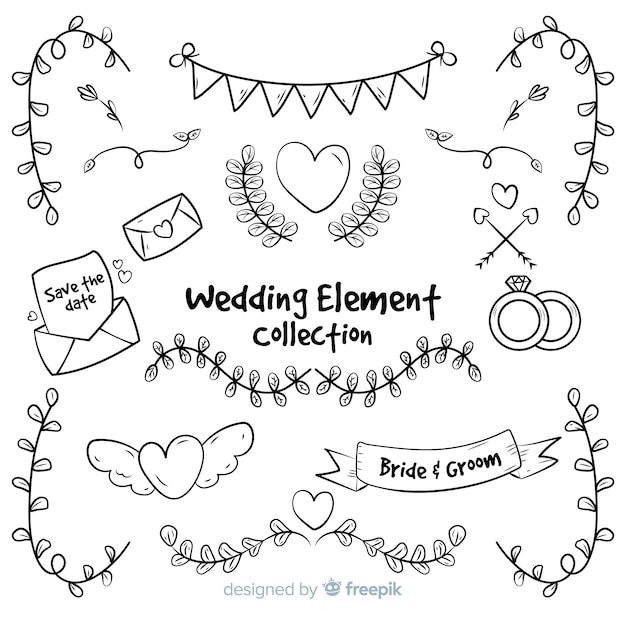 Vector gratuito colección de elementos de boda dibujados a mano