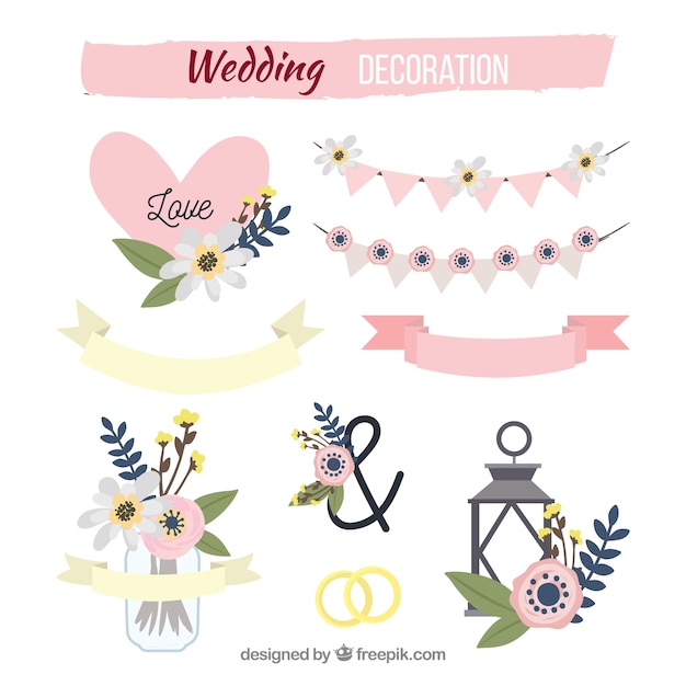 Vector gratuito colección elementos de boda hecho a mano