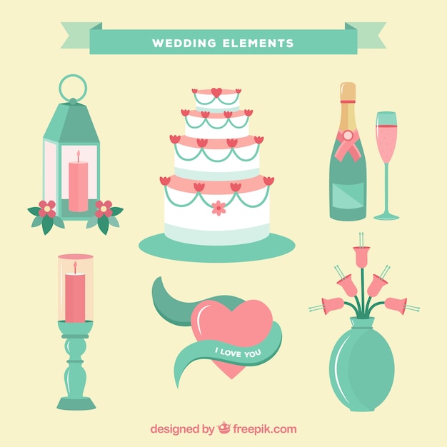 Colección de elementos de boda en verde