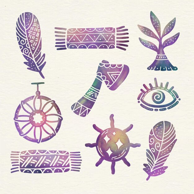 Colección de elementos boho de acuarela