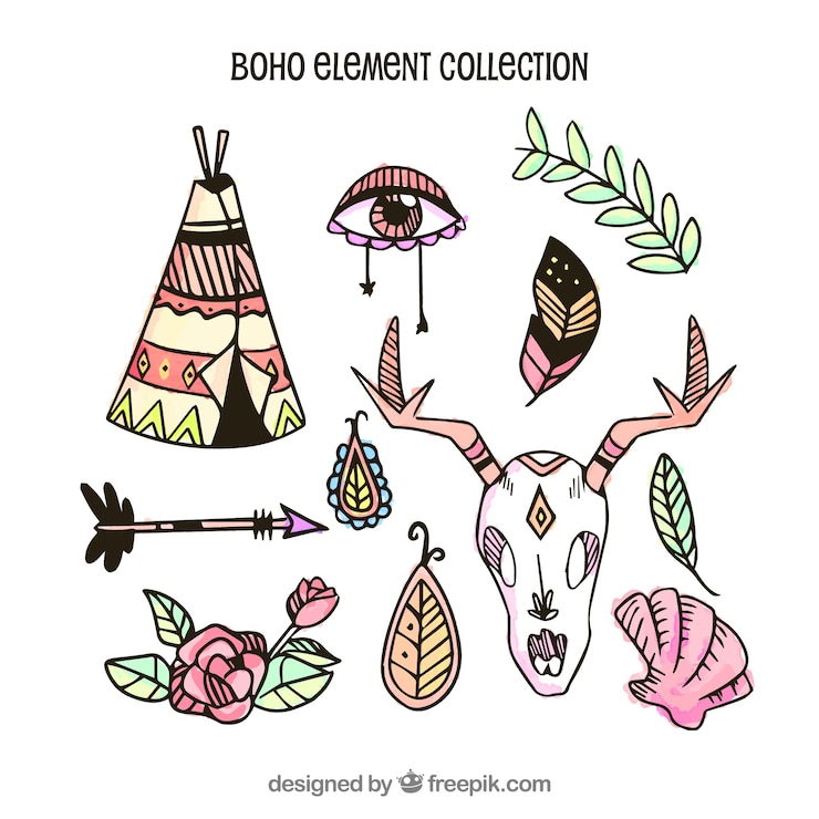 Vector gratuito colección de elementos boho dibujados a mano