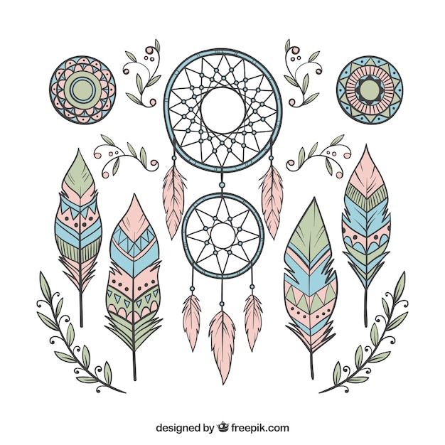 Colección de elementos boho dibujados a mano