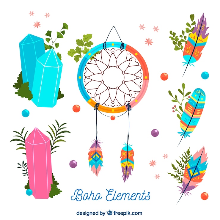 Vector gratuito colección de elementos boho dibujados a mano