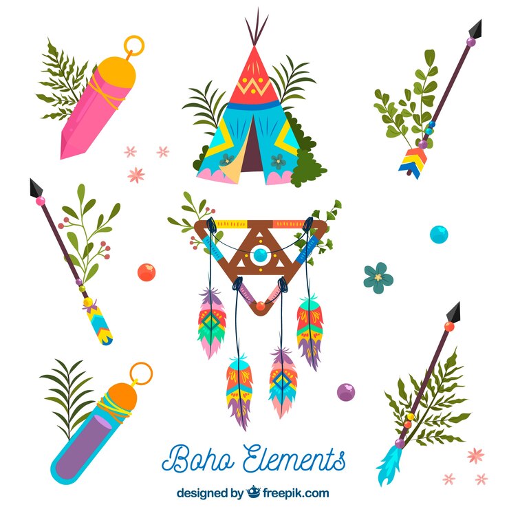 Vector gratuito colección de elementos boho dibujados a mano