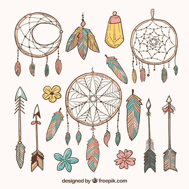 Colección de elementos boho dibujados a mano