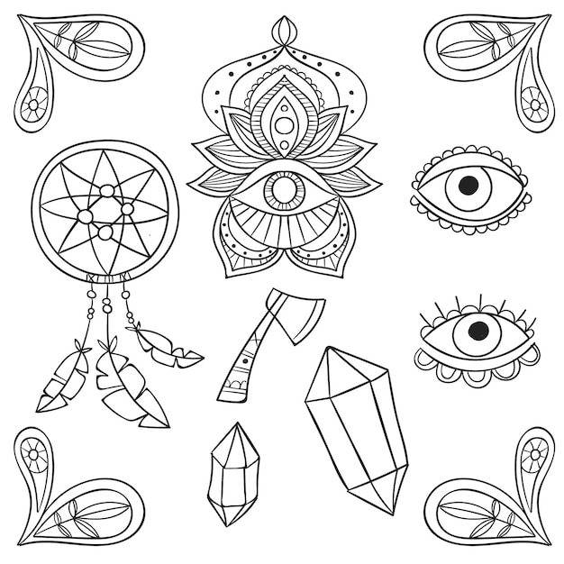 Colección elementos boho dibujados a mano