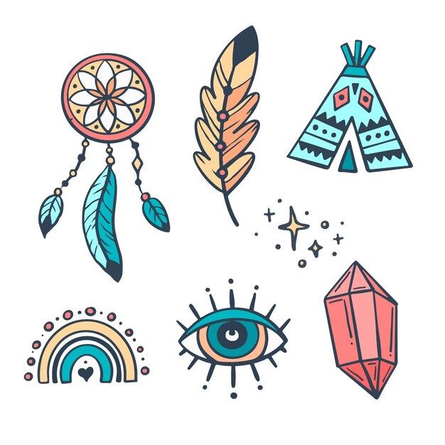 Colección elementos boho dibujados a mano