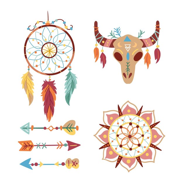 Colección elementos boho dibujados a mano