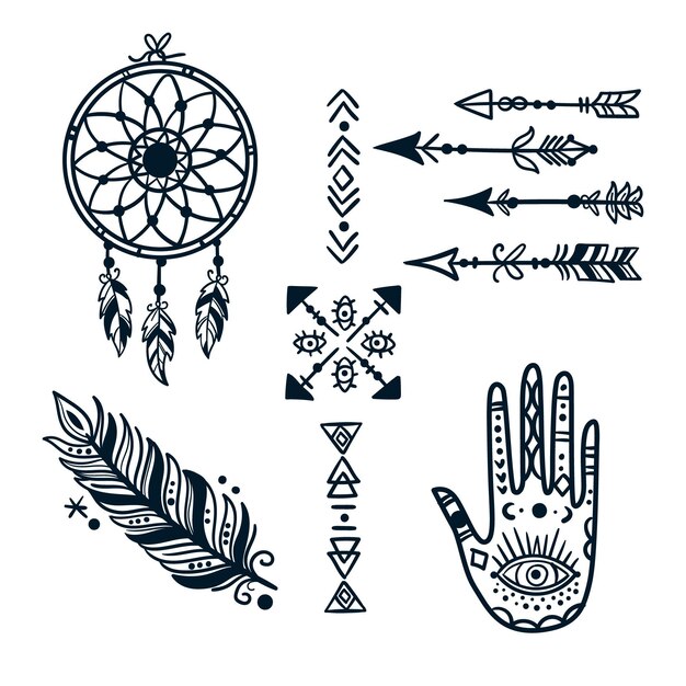 Colección elementos boho dibujados a mano