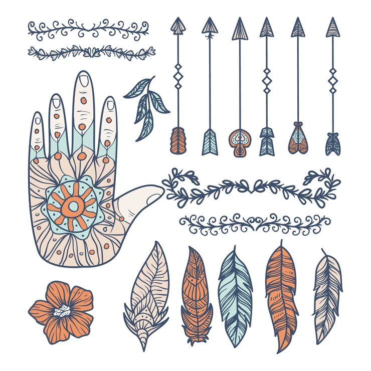 Vector gratuito colección elementos boho dibujados a mano