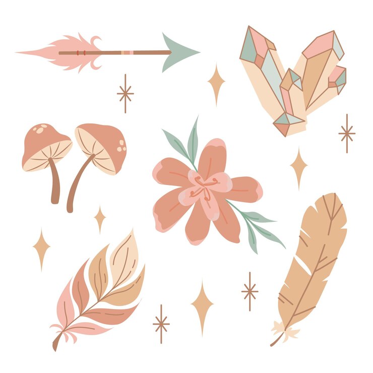 Vector gratuito colección elementos boho dibujados a mano