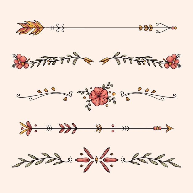 Colección elementos boho dibujados a mano