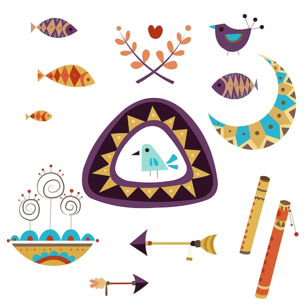 Colección de elementos boho de diseño plano