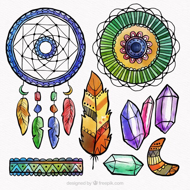 Colección de elementos boho en estilo acuarela