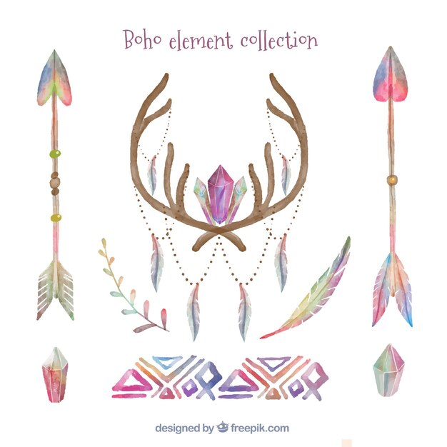 Colección de elementos boho en estilo acuarela