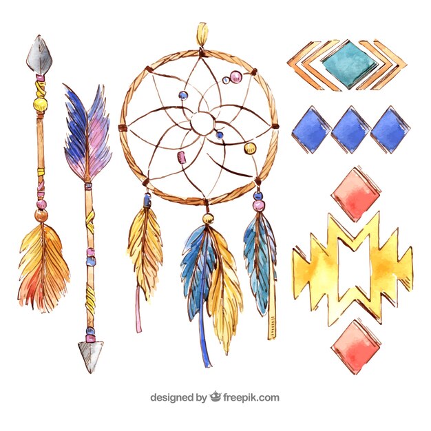 Colección de elementos boho en estilo acuarela