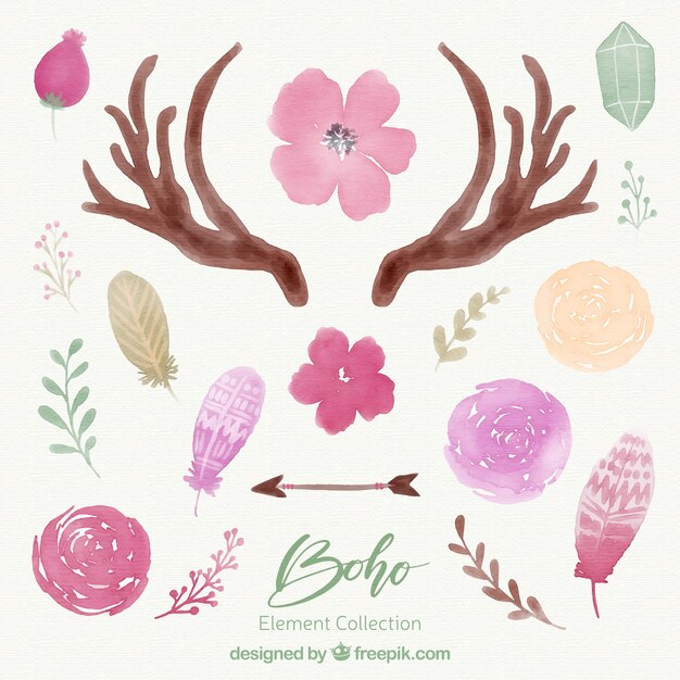 Colección de elementos boho en estilo acuarela