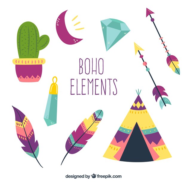 Colección de elementos boho en estilo hippie