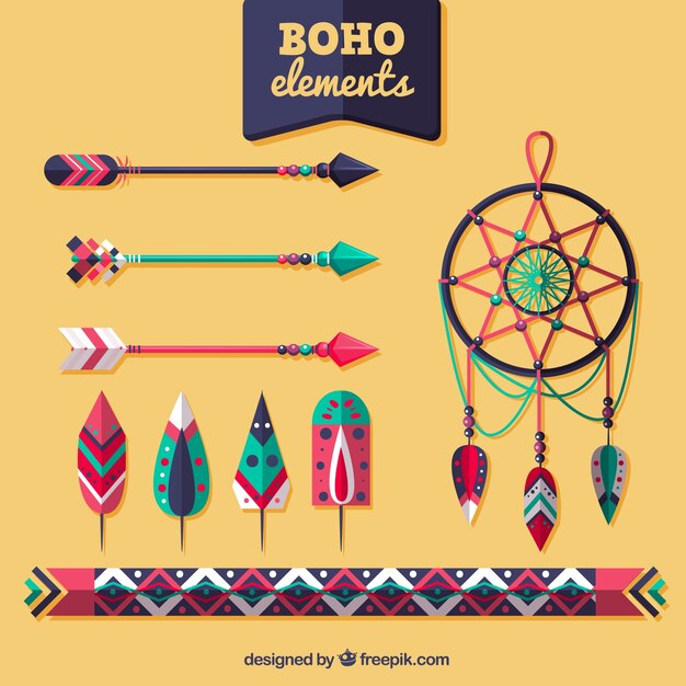 Colección de elementos boho en estilo hippie