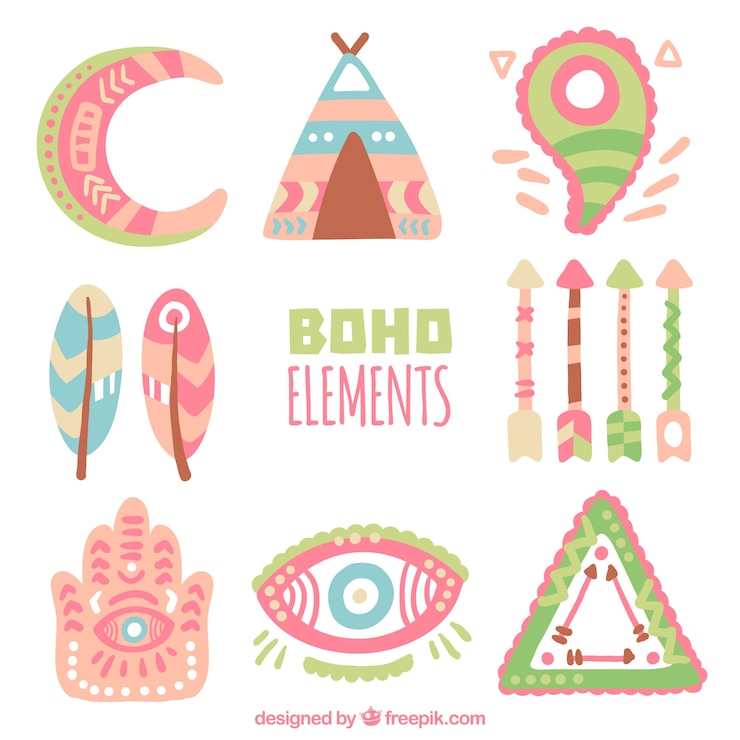 Vector gratuito colección de elementos boho pintados a mano 