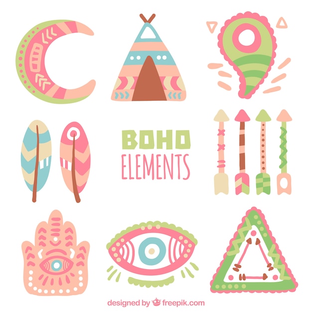 Colección de elementos boho pintados a mano