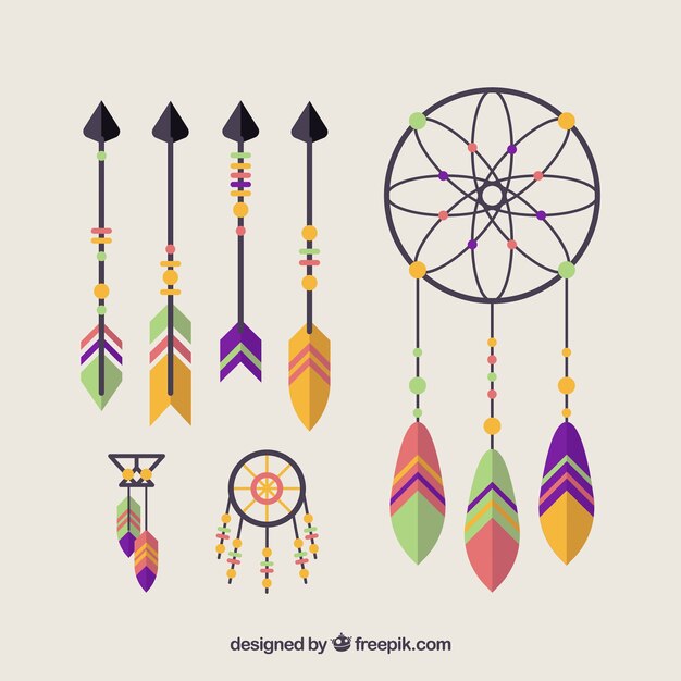 Colección de elementos boho con plumas