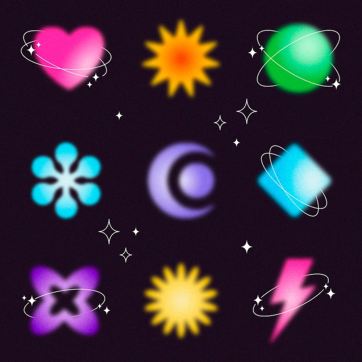 Vector gratuito colección de elementos borrosos de gradiente de y2k