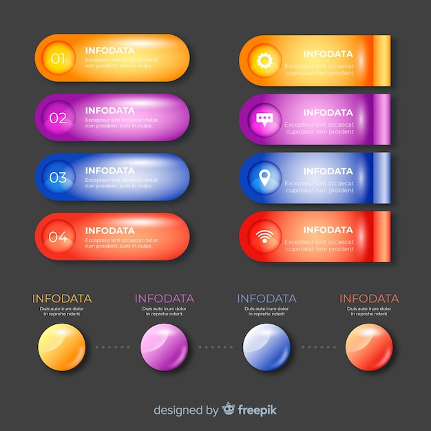 Vector gratuito colección de elementos brillantes realistas de infografía