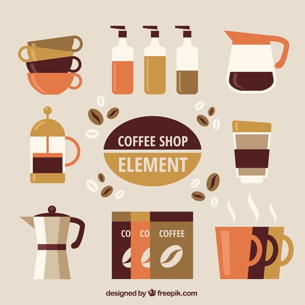 Colección con elementos de café planos 