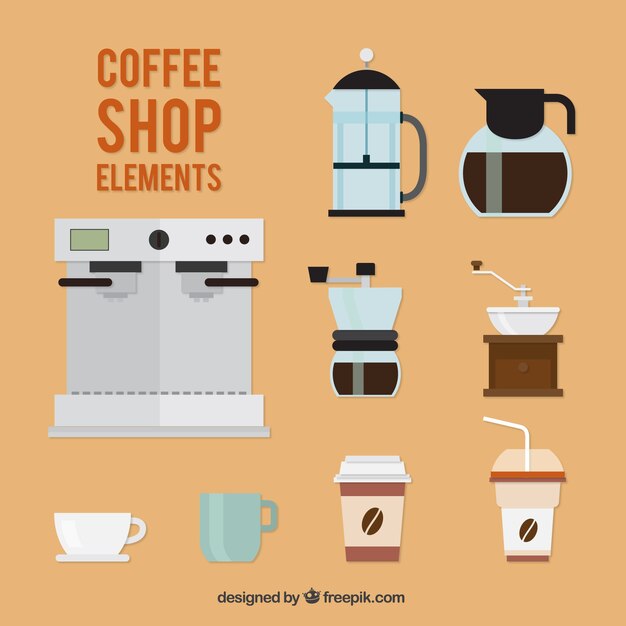 Colección de elementos de cafetería en diseño plano 