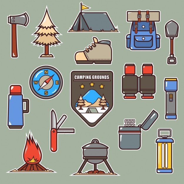 Colección de elementos de camping