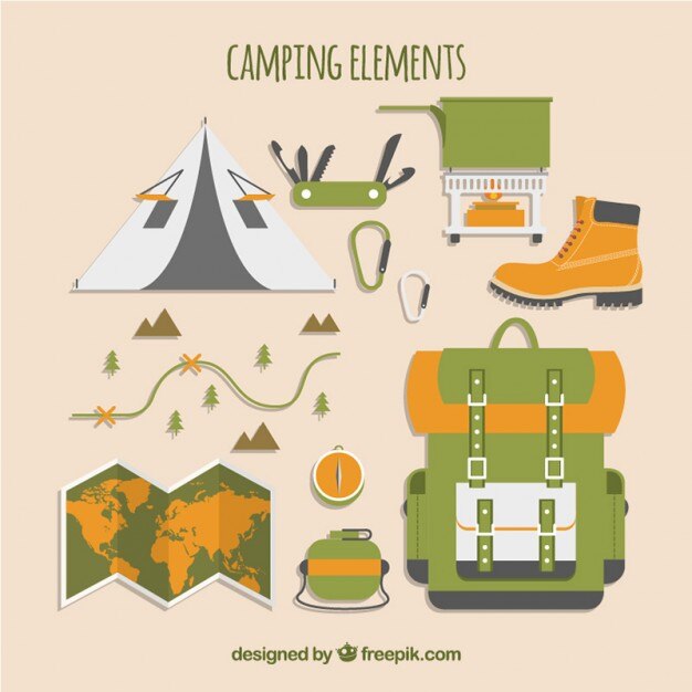 Colección de elementos de camping