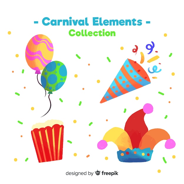 Vector gratuito colección de elementos de carnaval de acuarela