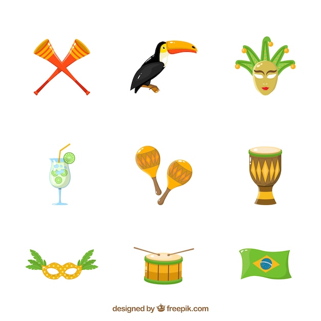 Vector gratuito colección de elementos de carnaval de brasil