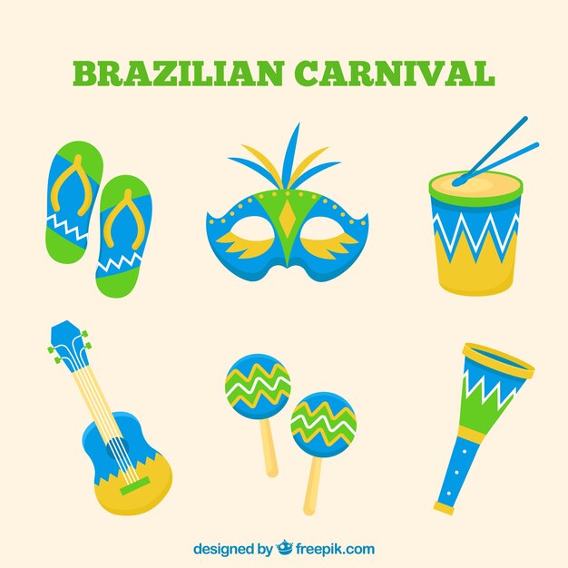 Colección de elementos de carnaval brasileño