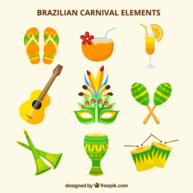Colección de elementos de carnaval brasileño