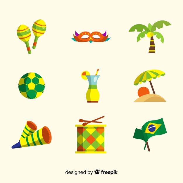 Colección de elementos de carnaval brasileño