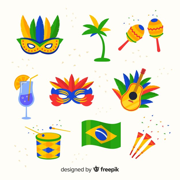 Colección de elementos de carnaval brasileño