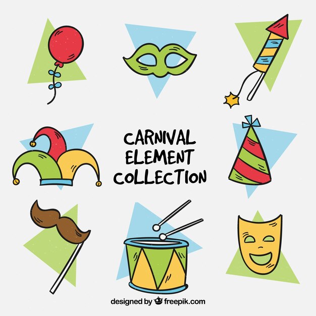 Colección de elementos de carnaval dibujados a mano