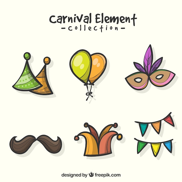 Colección de elementos de carnaval dibujados a mano