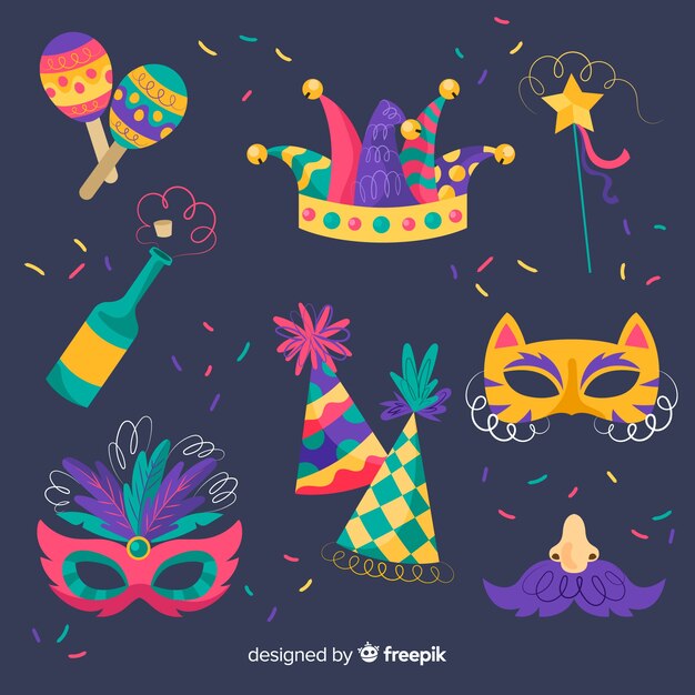 Colección de elementos de carnaval dibujados a mano