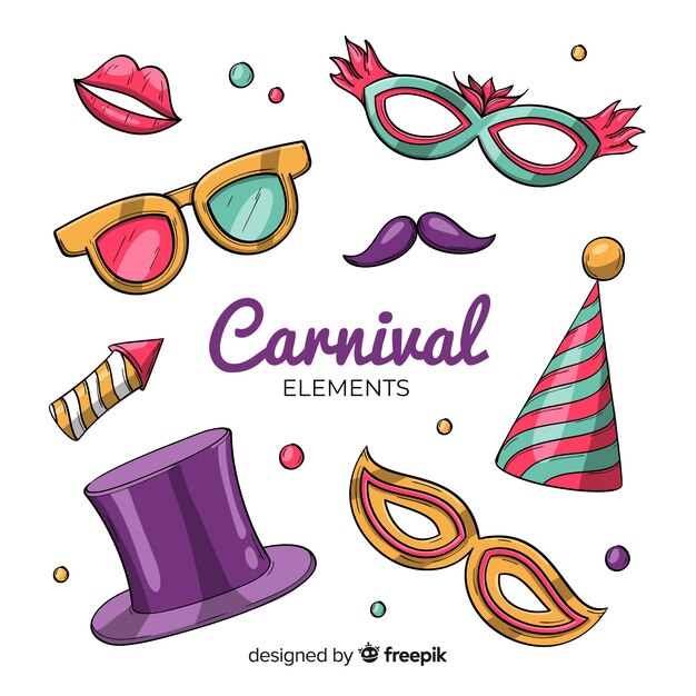 Colección de elementos de carnaval dibujados a mano