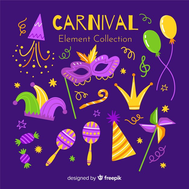 Colección de elementos de carnaval dibujados a mano