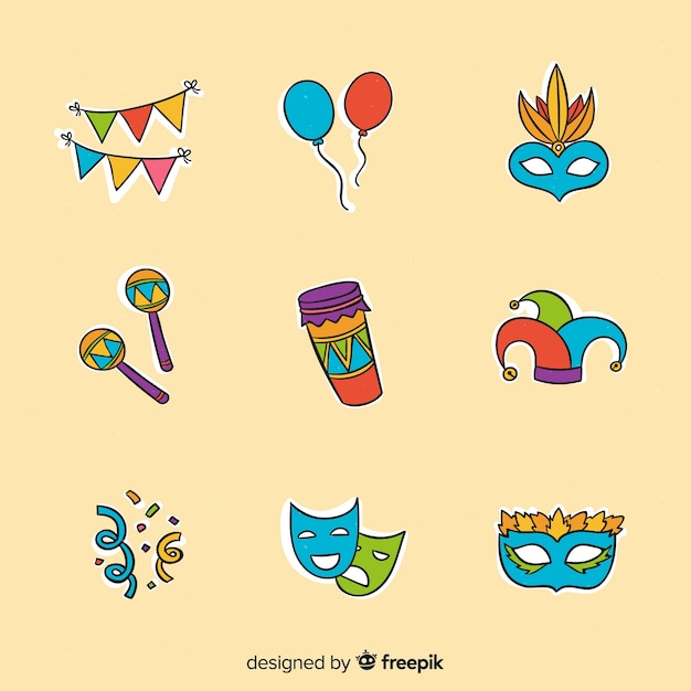 Colección de elementos de carnaval dibujados a mano