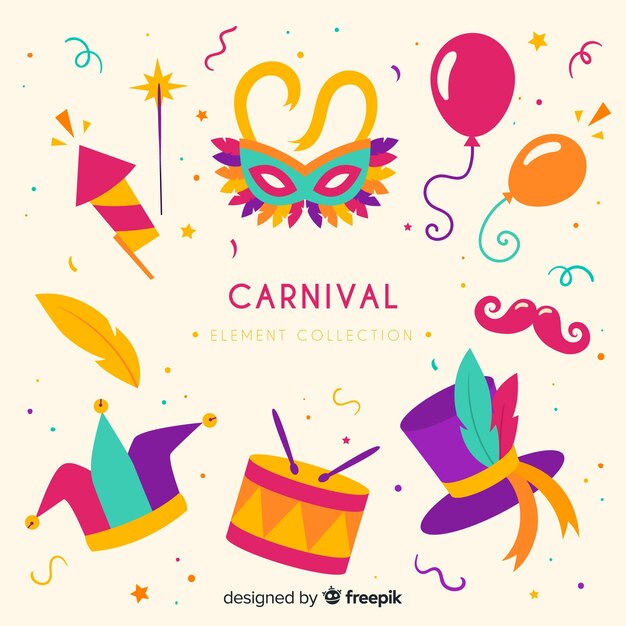 Colección de elementos de carnaval dibujados a mano
